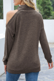 Casual Solid Hollowed Out Patchwork Half A Turtleneck Tops