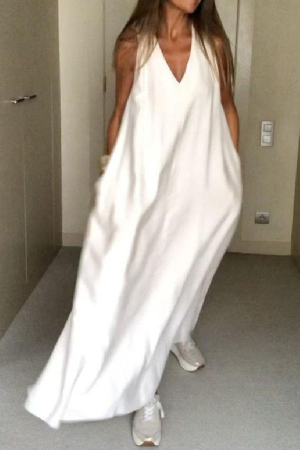 Casual Solid Patchwork V Neck Straight Dresses