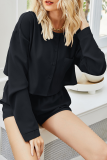 Casual Solid Pocket Buckle O Neck Long Sleeve Two Pieces