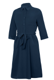 Casual Solid Patchwork Turndown Collar Shirt Dress Dresses