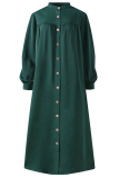 Casual Solid Buckle Mandarin Collar Shirt Dress Dresses