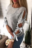 Casual Sweet Solid Bandage Hollowed Out Patchwork O Neck Tops