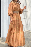 Casual Print Patchwork V Neck Cake Skirt Dresses