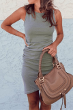 Fashion Solid Patchwork O Neck Pencil Skirt Dresses