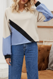 Casual Patchwork Contrast Hooded Collar Tops