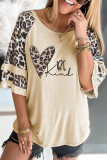 Casual Print Leopard Patchwork O Neck T-Shirts