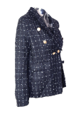 Casual Plaid Patchwork Buckle Turndown Collar Outerwear