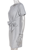 Casual Solid Bandage O Neck Straight Dresses