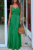 Casual Solid Patchwork Spaghetti Strap Cake Skirt Dresses