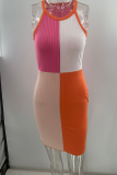 Sexy Solid Patchwork Halter Pencil Skirt Dresses