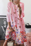 Fashion Sweet Print Patchwork O Neck A Line Dresses