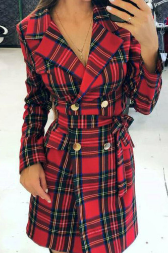 Fashion Sweet Plaid Patchwork Turndown Collar A Line Dresses