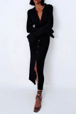 Sexy Solid Patchwork Turndown Collar Pencil Skirt Dresses