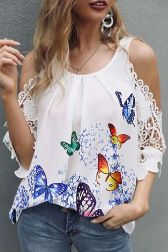 Fashion Casual Print Patchwork O Neck Tops