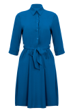 Casual Solid Patchwork Turndown Collar Shirt Dress Dresses