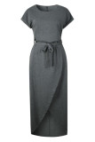 Fashion Casual Solid Frenulum O Neck Irregular Dresses