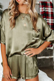 Fashion Living Solid Patchwork O Neck Short Sleeve Two Pieces