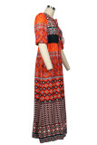 Fashion Bohemian Print Patchwork V Neck A Line Dresses