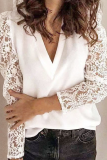 Elegant Solid Lace Hollowed Out V Neck Tops