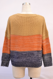 Casual Patchwork Basic Contrast O Neck Tops Sweater