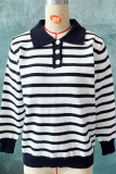 Fashion Casual Striped Buttons Turndown Collar Tops