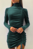 Fashion Elegant Solid Patchwork Fold Half A Turtleneck Pencil Skirt Dresses
