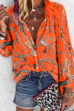 Casual Print Patchwork Turndown Collar Tops