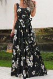 Casual Print Patchwork O Neck Cake Skirt Dresses