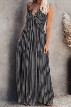Casual Striped Patchwork Halter Cake Skirt Dresses