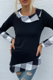 Casual Plaid Patchwork Asymmetrical Turndown Collar Tops