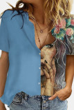 Fashion Casual Print Patchwork Turndown Collar Tops