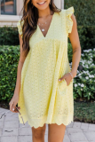 Casual Solid Flounce V Neck Straight Dresses