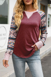 Casual Geometric Patchwork O Neck Tops