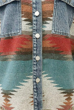 Fashion Casual Geometric Pocket Buckle Turndown Collar Outerwear