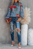 Casual Print Patchwork Half A Turtleneck Tops