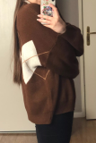Casual Geometric Patchwork Contrast O Neck Tops Sweater
