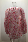 Casual Print Patchwork V Neck Tops