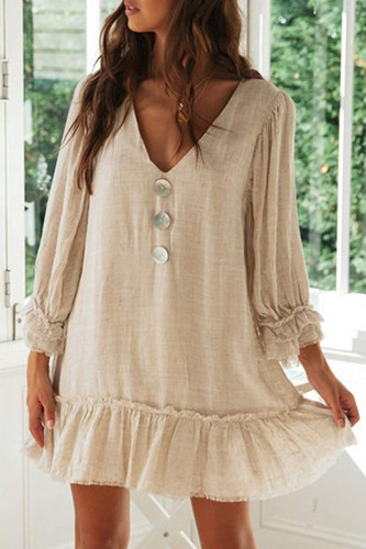 Fashion Simplicity Solid Patchwork V Neck A Line Dresses