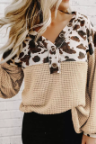 Casual Leopard Patchwork V Neck Tops