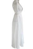 Casual Solid Patchwork V Neck Waist Skirt Dresses