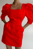 Casual Solid Patchwork Square Collar Pencil Skirt Dresses