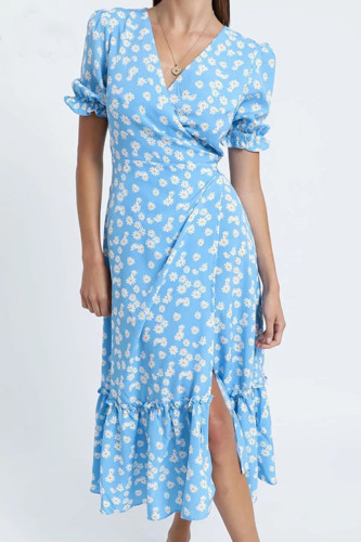 Fashion Street Print Patchwork Frenulum V Neck Printed Dresses