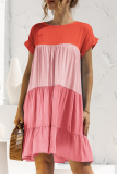 Casual Solid Patchwork O Neck Cake Skirt Dresses