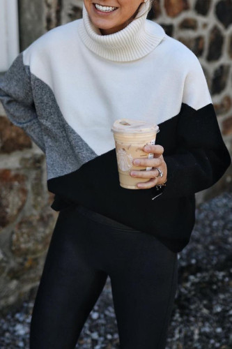 Fashion Casual Solid Patchwork Turtleneck Tops