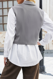 Casual Solid Patchwork Buttons Turn-back Collar Tops
