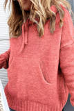 Casual Solid Draw String Pocket Hooded Collar Tops