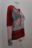 Wisherryy Fashion Hooded Leopard Stitched Knit Sweater