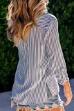 Casual Striped Patchwork Turndown Collar Tops