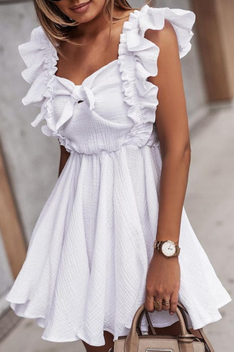 Casual Elegant Solid Patchwork Flounce Square Collar A Line Dresses