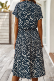 Casual Print Patchwork Turndown Collar Waist Skirt Dresses